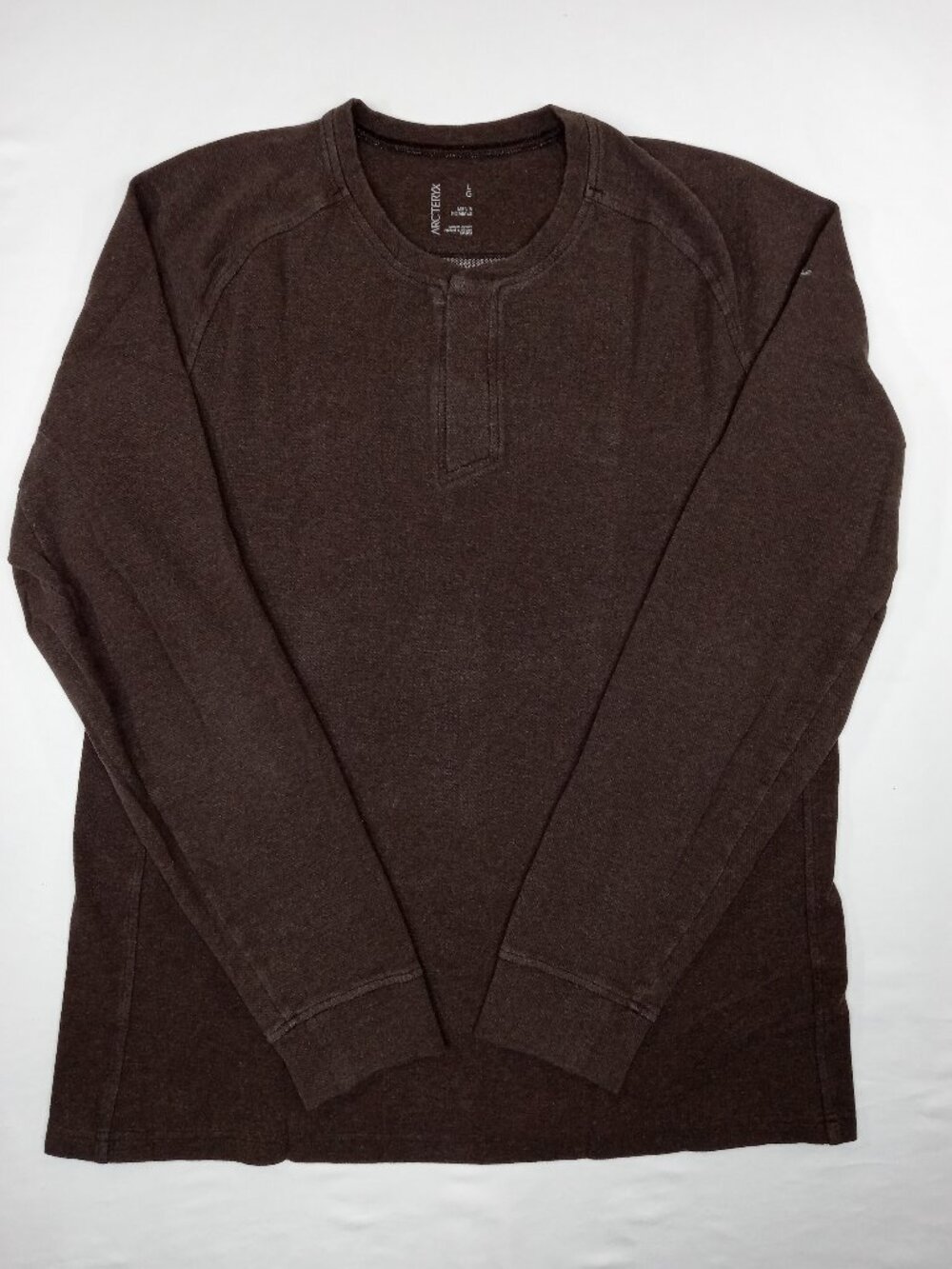 Arc'teryx Sirrus LS Henley Shirt Mens Large Brown Long Sleeve Snap Neck